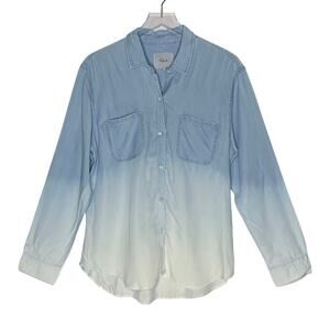 Rails Carter Light Vintage Dip Dye Button Front Shirt L Blue Western Boho
